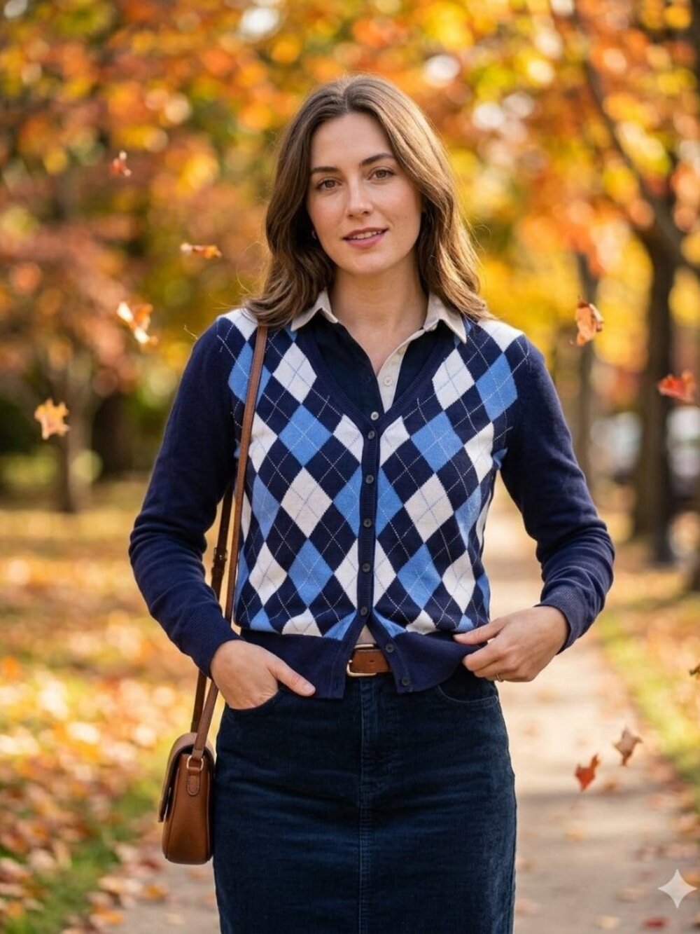 Brooks Brothers 346 Navy Blue Argyle V-Neck Cardigan Sweater Medium